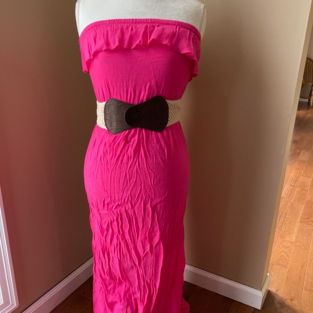 No Boundaries Strapless Bright Pink Maxi Dress